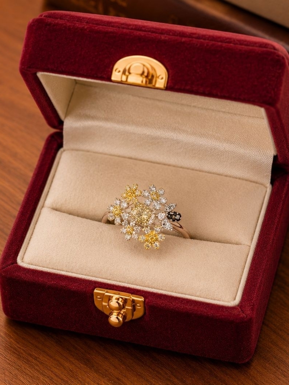 Flexible Yellow Floral Cluster Ring with Sparkling Accents by - Picture 5 of 6